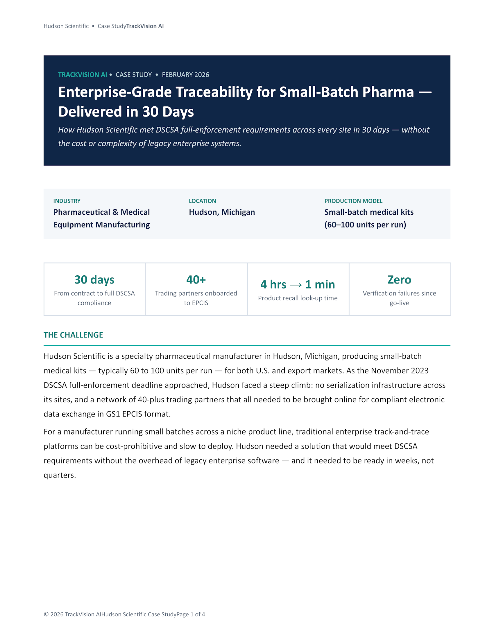 Image of the front page of the Hudson Scientific TrackVision AI case study