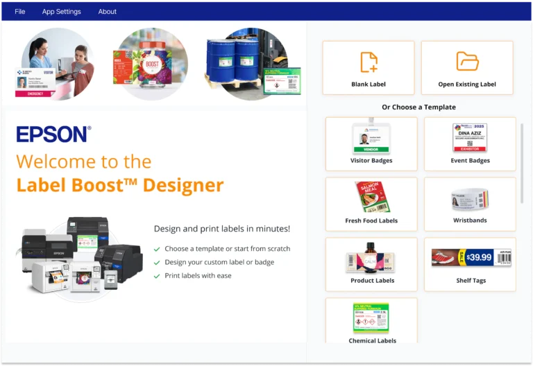 Label Boost Designer welcome screen